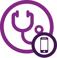 A stethoscope icon with a mobile phone for registered nurse check-ins.