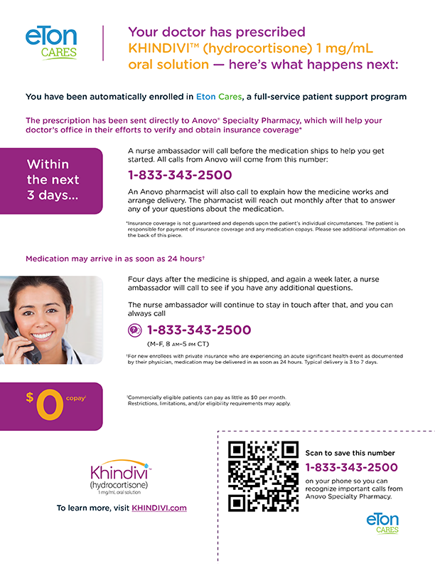 Eton Cares flashcard featuring a smiling girl talking on the phone and an image of a quick reference guide to Eton Cares services and steps.