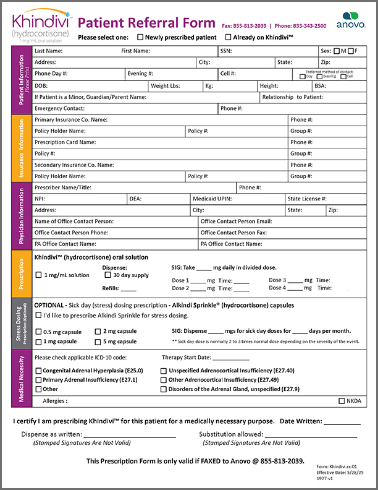 KHINDIVI (hydrocortisone)  Patient Referral Form.