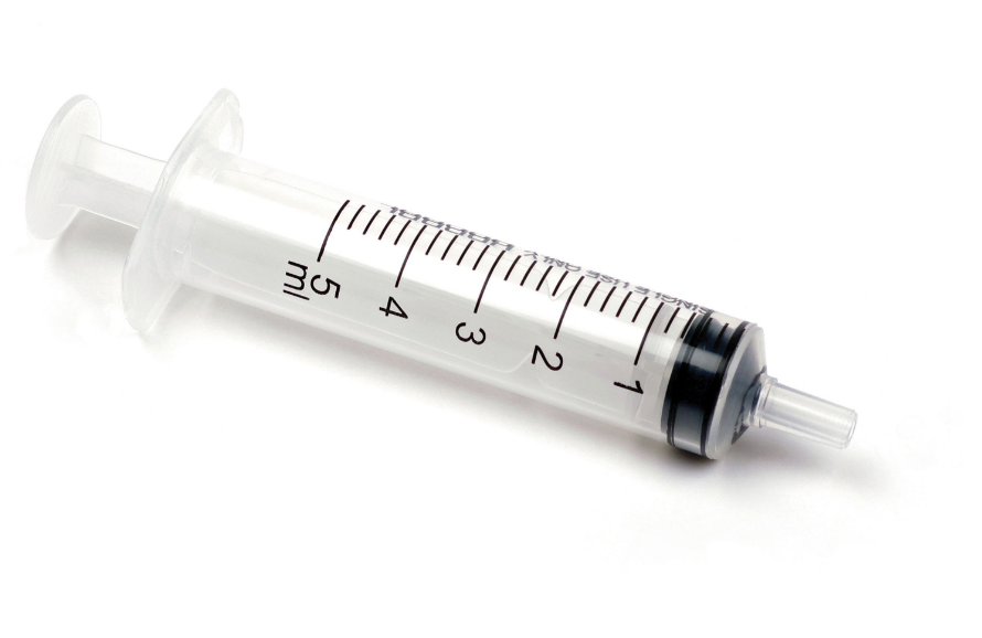 An empty 5-milliliter syringe.