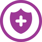 A shield icon with a plus on it for insurance specialists available for support.