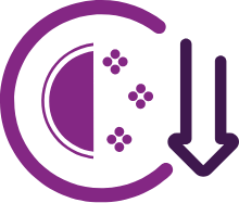 A tablet icon with an arrow pointing down for underdosing. 